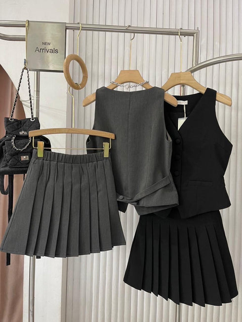 Women Vest With Pleated Skirts Co-Ord Sets